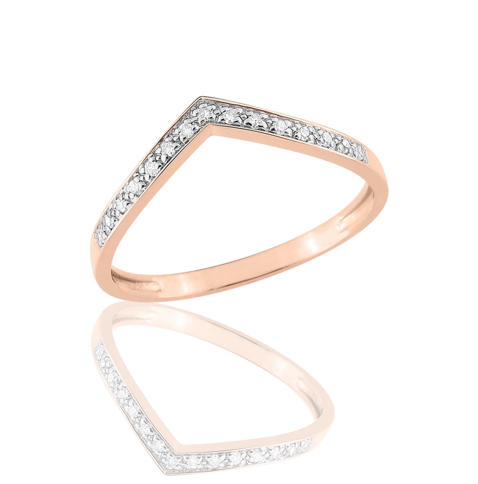 V RING SET WITH DIAMOND GRAIN - MONA