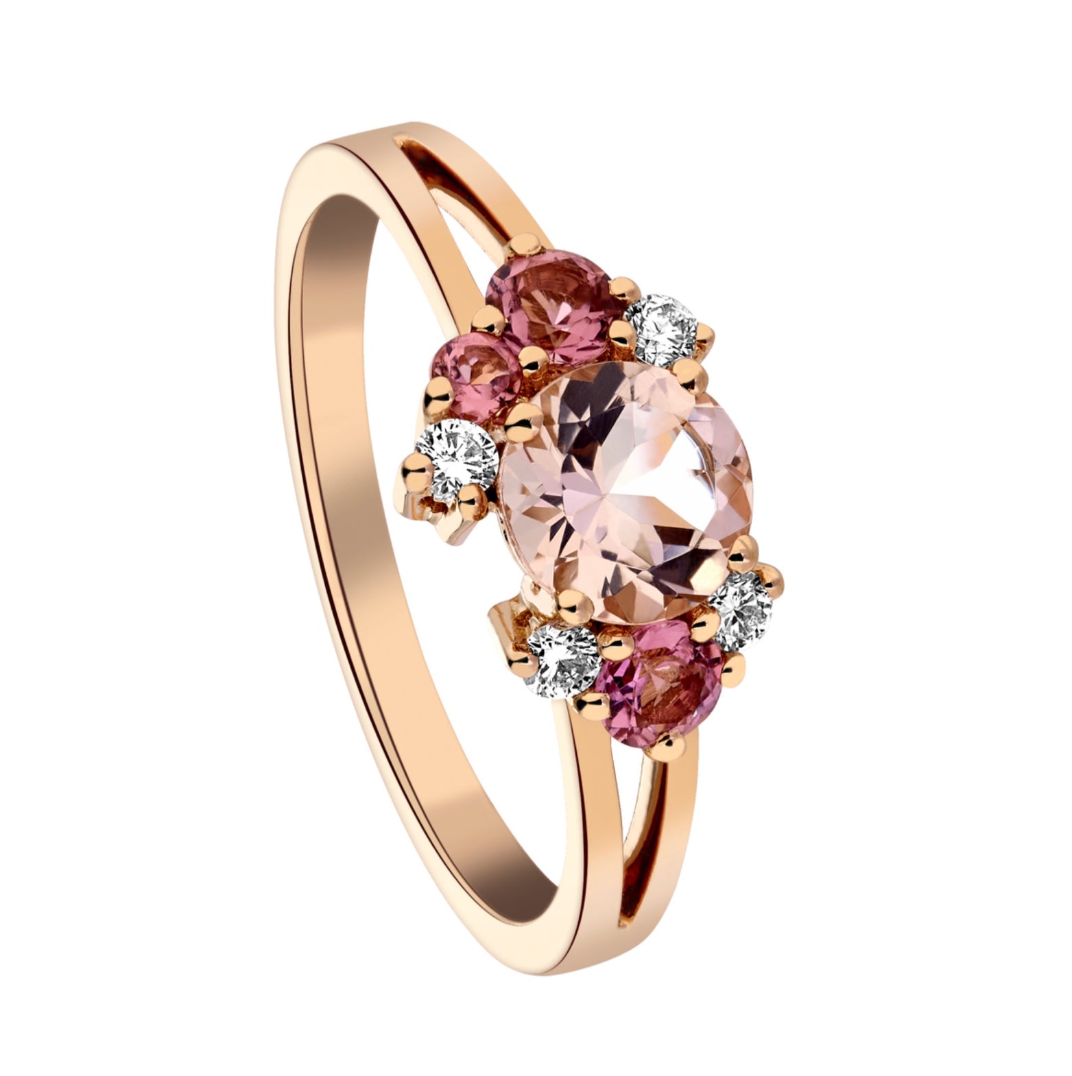 bague or rose tourmalines et morganite