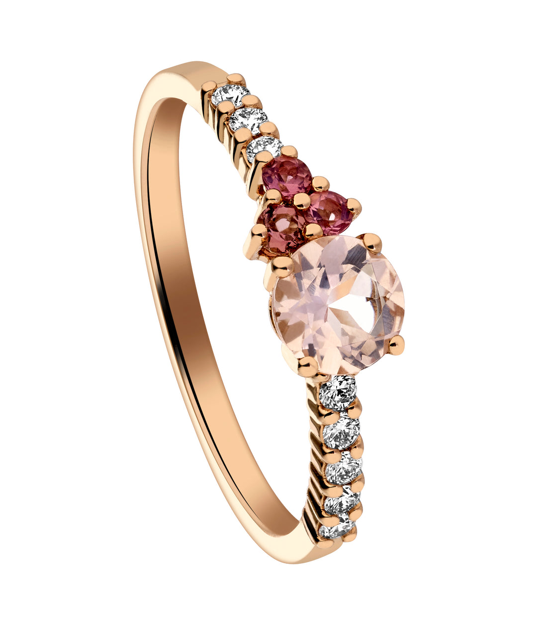 Bague or rose tourmalines et morganite