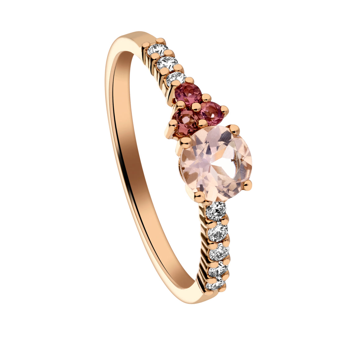 Bague or rose tourmalines et morganite