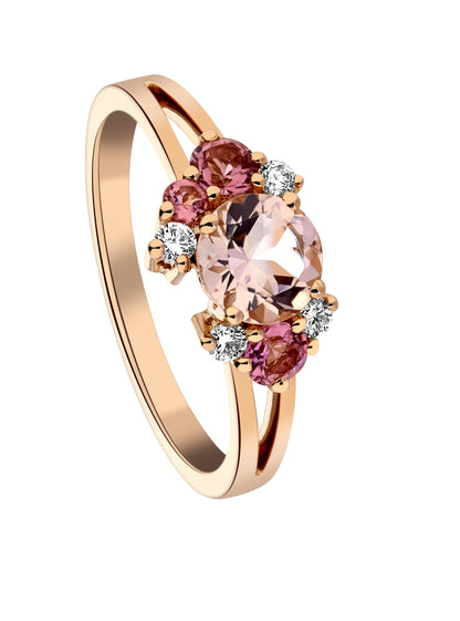 bague or rose tourmalines et morganite